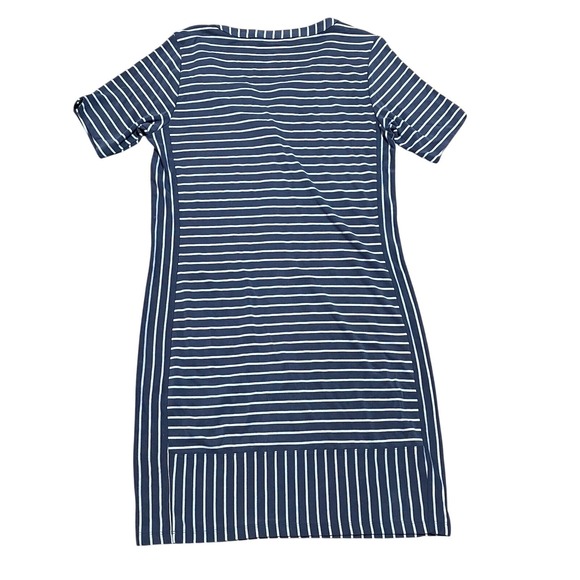 Athleta Women's Striped Dress Short Sleeve Active Size Small Navy Blue White - Picture 2 of 5